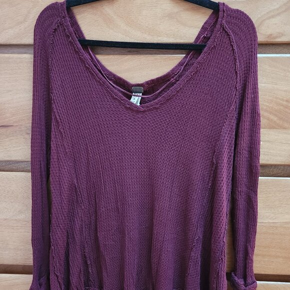 We the Free - Free People Cozy Waffle Laguna Thermal Burgundy Tunic Top XS - Picture 2 of 5